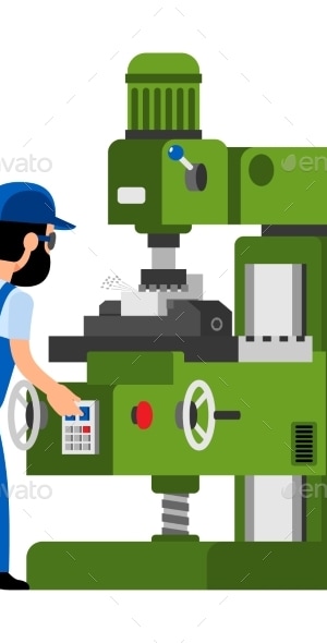 Worker Processes Part on Milling Machine, Vectors | GraphicRiver