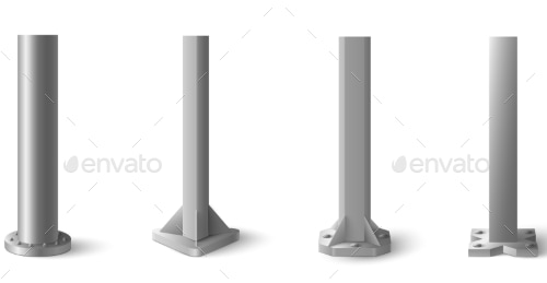 Realistic Metal Poles Collection Isolated Vector, Vectors | GraphicRiver