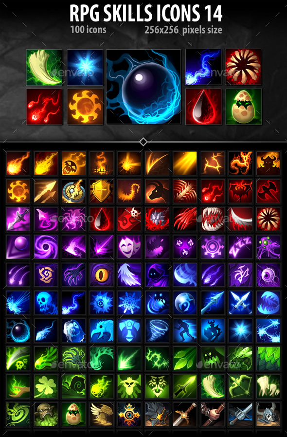 RPG Skills Icons 14, Game Assets | GraphicRiver