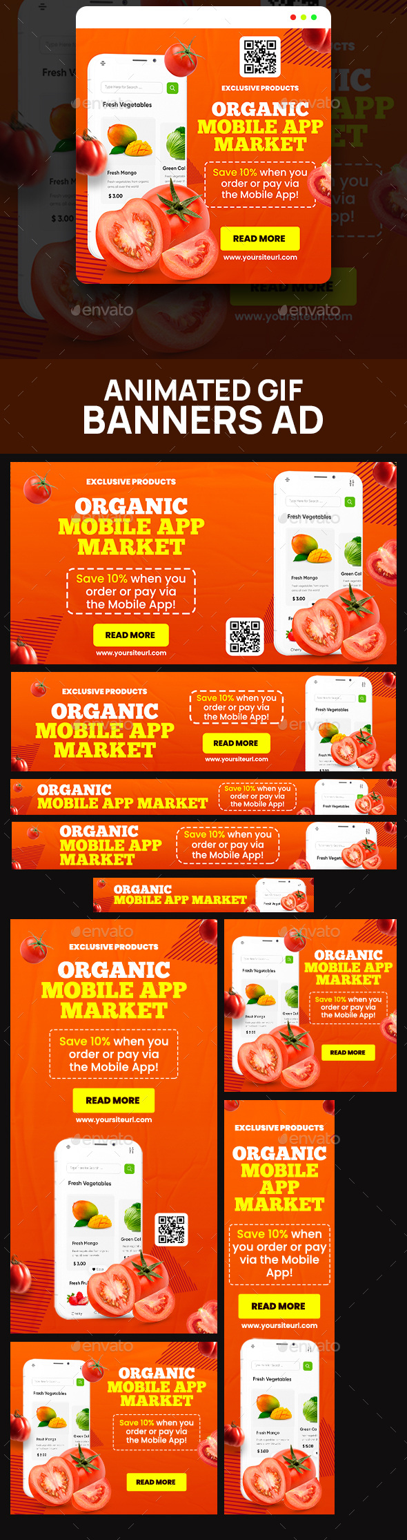 GIF Banners - Mobile App Market Banners Template, Web Elements ...