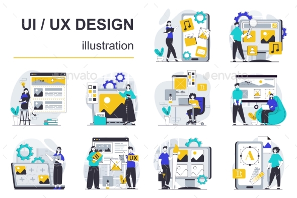 UI UX Design Flat Illustrations, Vectors | GraphicRiver