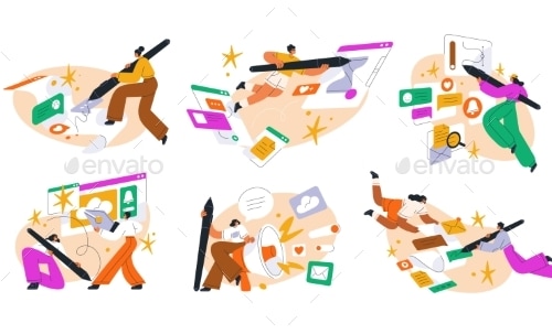 People Create Digital Content Concepts Set, Vectors | GraphicRiver