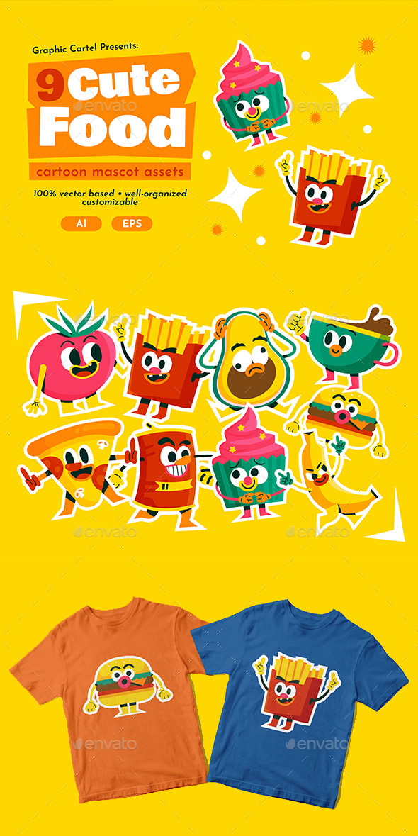 9 CUTE FOOD CHARACTER MASCOT ASSETS, Graphics | GraphicRiver