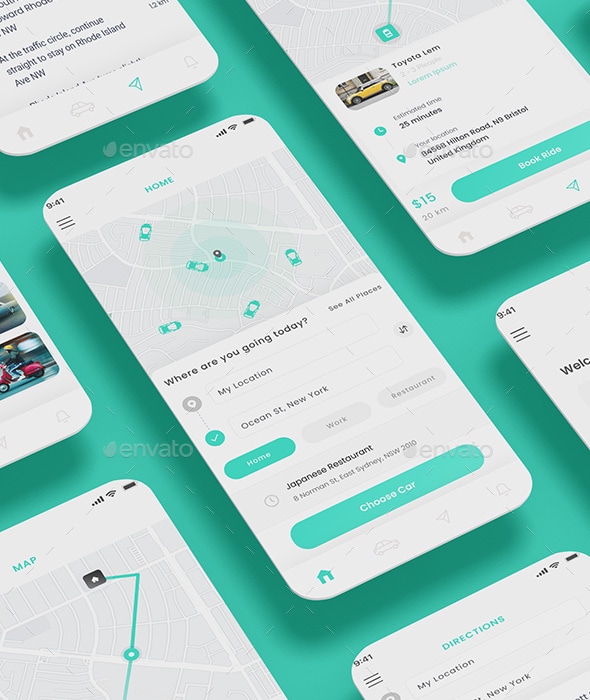 Taxi Booking, Driver Services & Ride Driver App UI, Web Elements ...