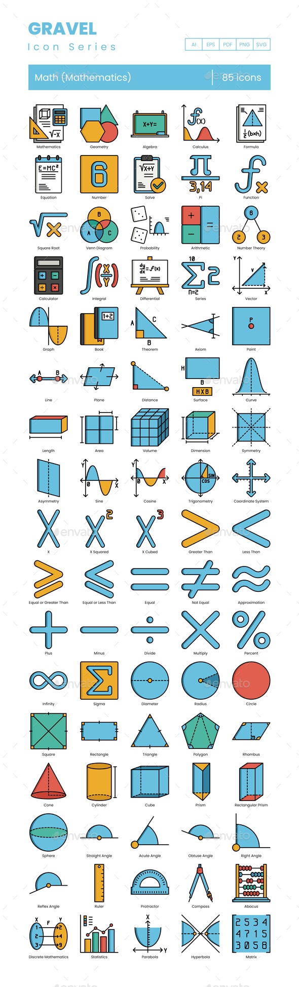 85 Math (Mathematics) Icons | Gravel Series, Icons | GraphicRiver