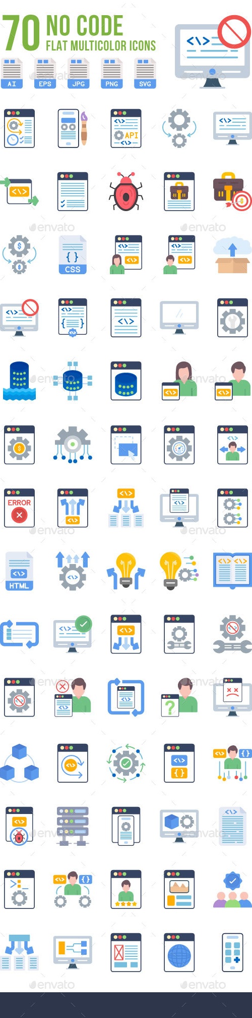 No Code Flat Icons, Icons | GraphicRiver