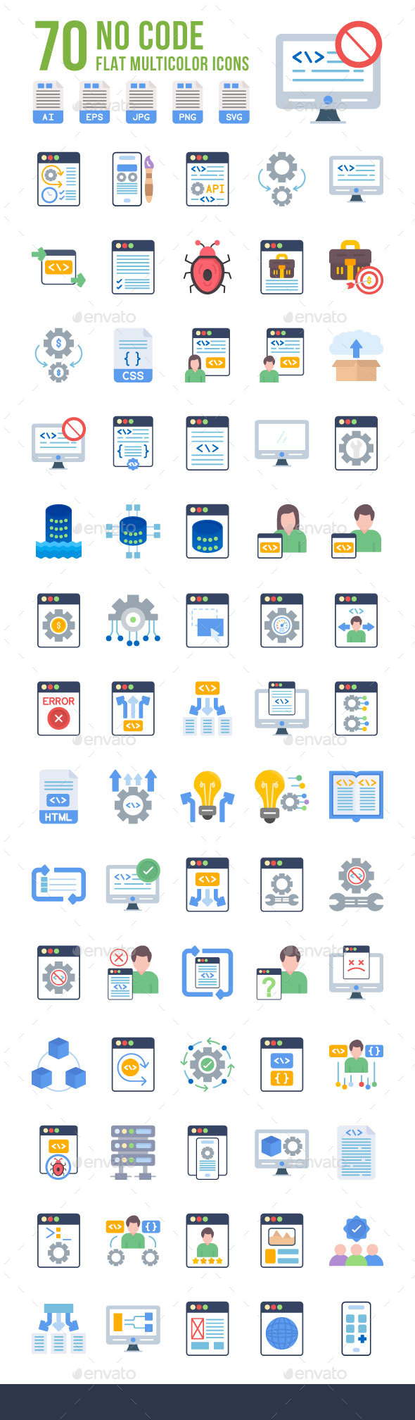 No Code Flat Icons, Icons | GraphicRiver