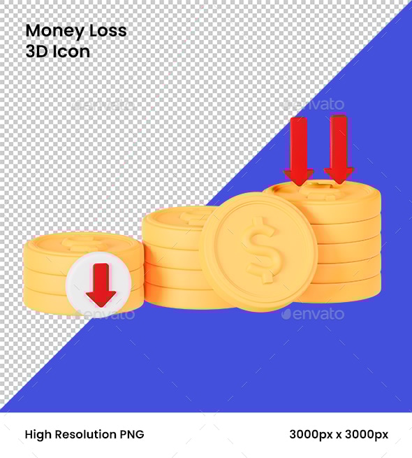 3 D Money Loss Bull Icon Token Coin Bank Finance, Graphics | GraphicRiver
