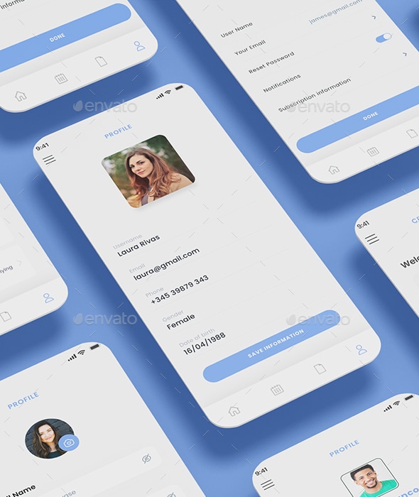 User Member Profile Account Information Screen app, Web Elements ...