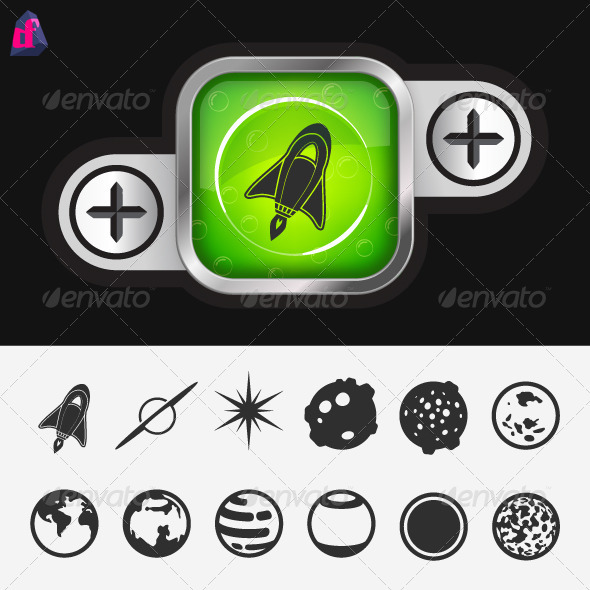 Science Button with Space Icons, Vectors | GraphicRiver