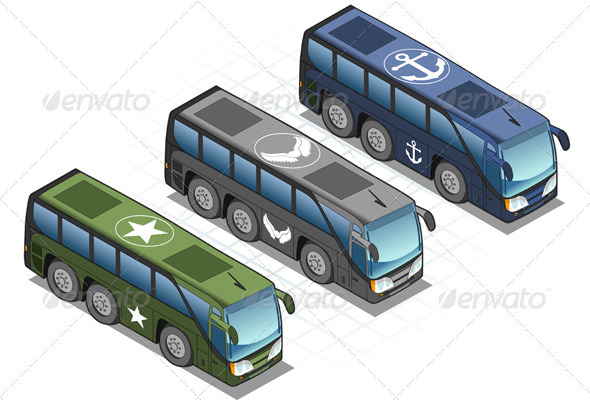 Isometric Set of Military Buses, Vectors | GraphicRiver