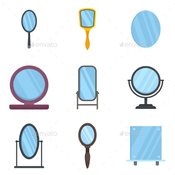 Mirror Icons Set Flat Vector Isolated, Vectors | GraphicRiver