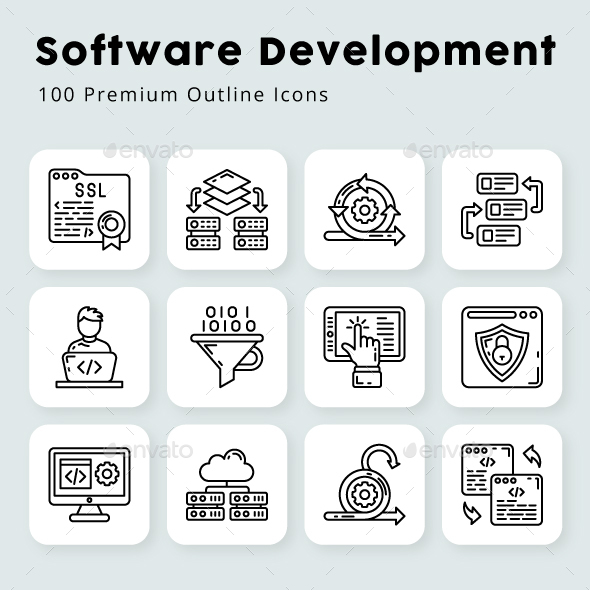 Software Development Outline Icons, Icons | GraphicRiver