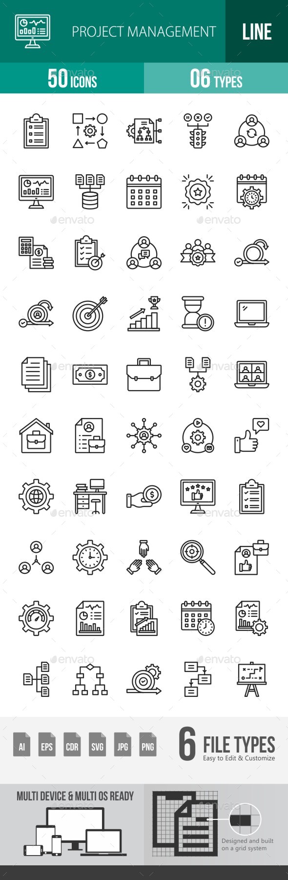 Project Management Line Icons, Icons | GraphicRiver