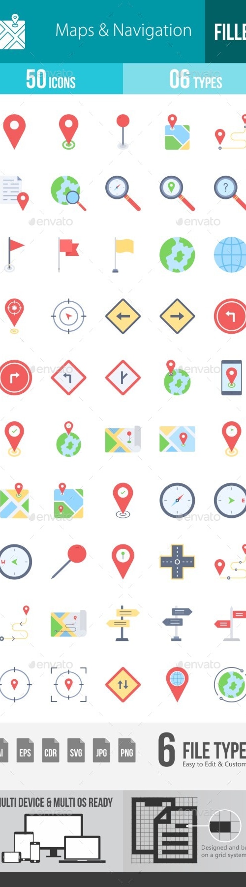 Maps & Navigation Flat Multicolor Icons, Icons | GraphicRiver