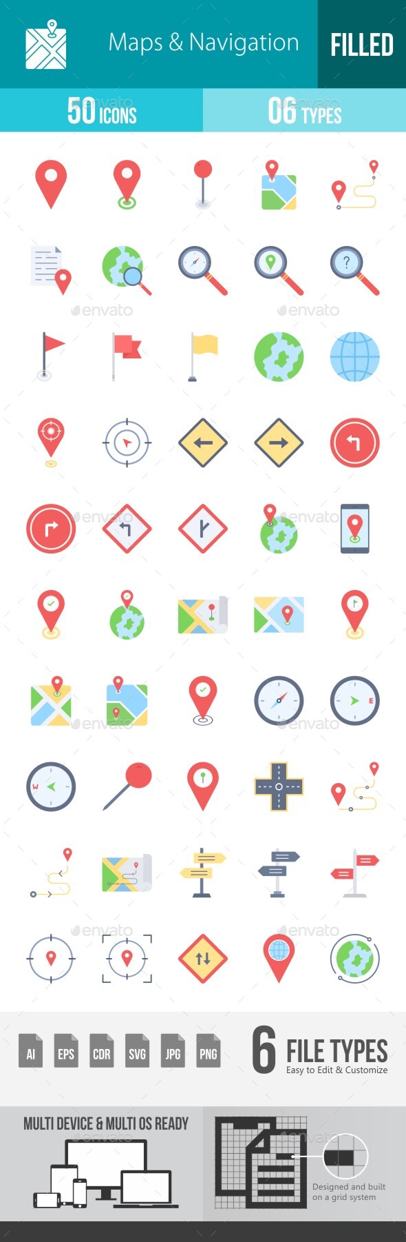 Maps & Navigation Flat Multicolor Icons, Icons | GraphicRiver