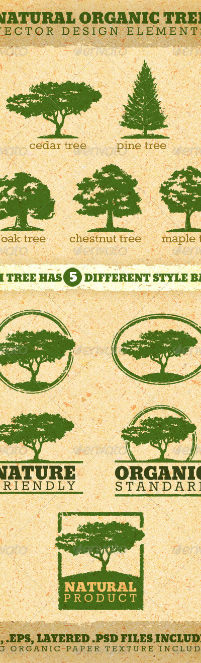 Natural Organic Tree Vector Design Elements, Vectors | GraphicRiver