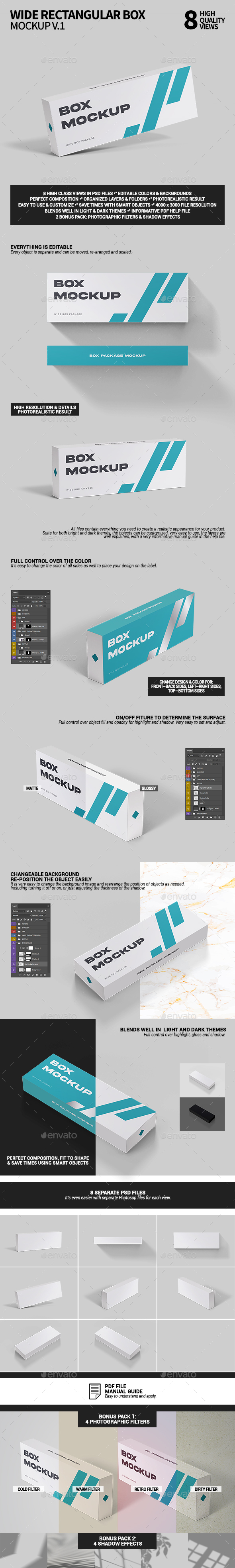 WIDE / FLAT RECTANGULAR BOX PACKAGING MOCK-UP V.1, Graphics | GraphicRiver