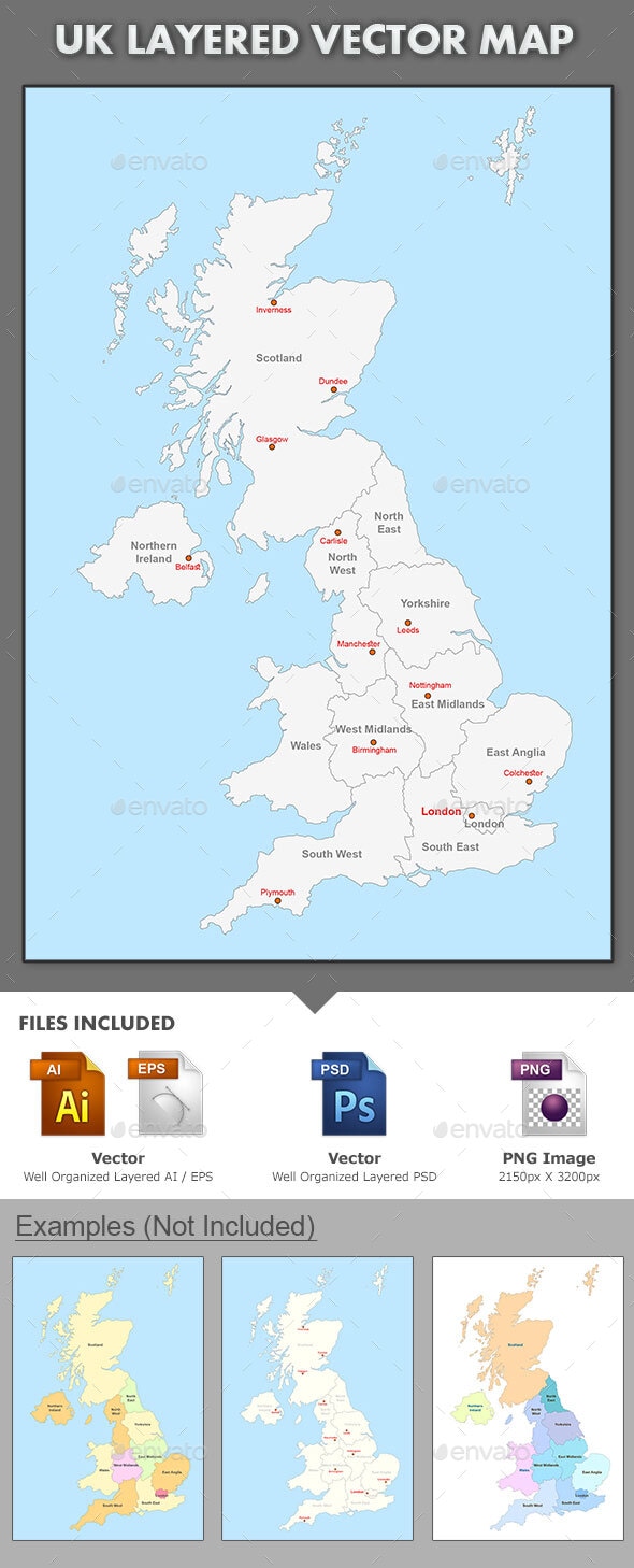 UK Layered Vector Map, Vectors | GraphicRiver