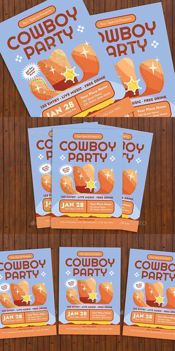 Cowboy Party Flyer, Print Templates | GraphicRiver