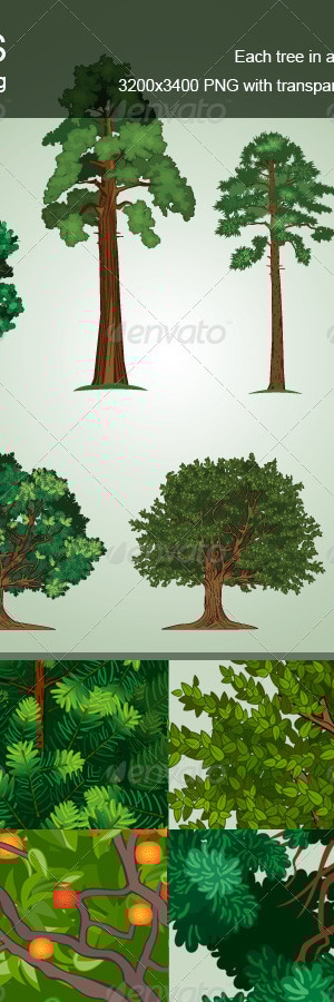 Set of Vector Trees, Vectors | GraphicRiver
