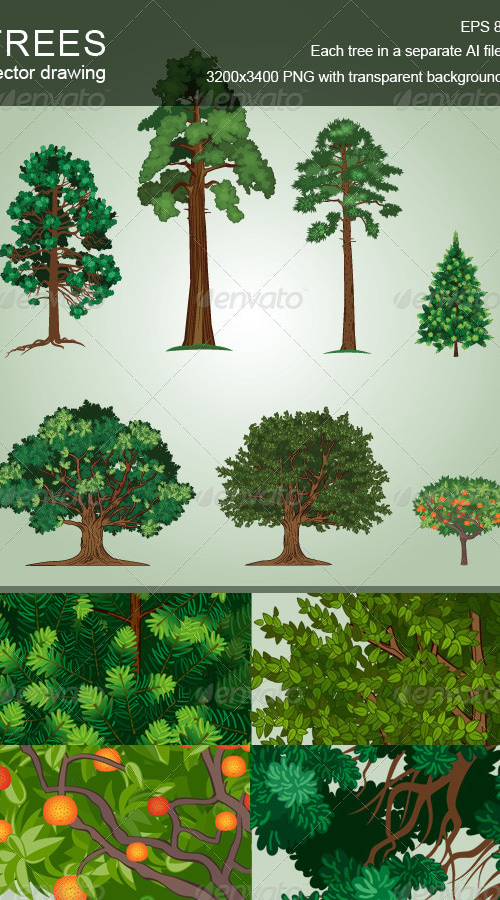 Set of Vector Trees, Vectors | GraphicRiver