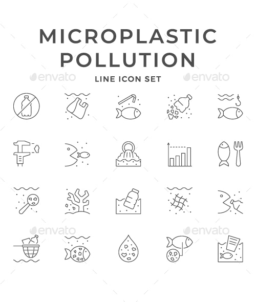 Set Line Icons of Microplastic Pollution, Icons | GraphicRiver