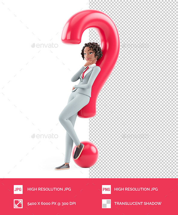 3D Character Businesswoman Leaning Under Question Mark, Graphics ...
