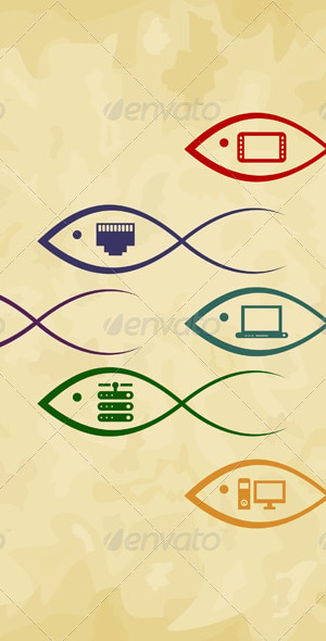 Fish the computer, Vectors | GraphicRiver