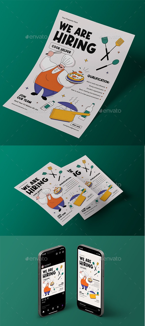 Cook Helper Job Hiring Flyer, Print Templates | GraphicRiver