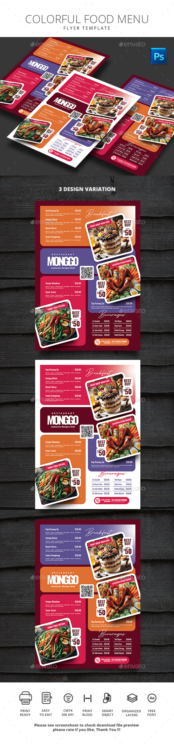 Colorful Food Menu, Print Templates | GraphicRiver