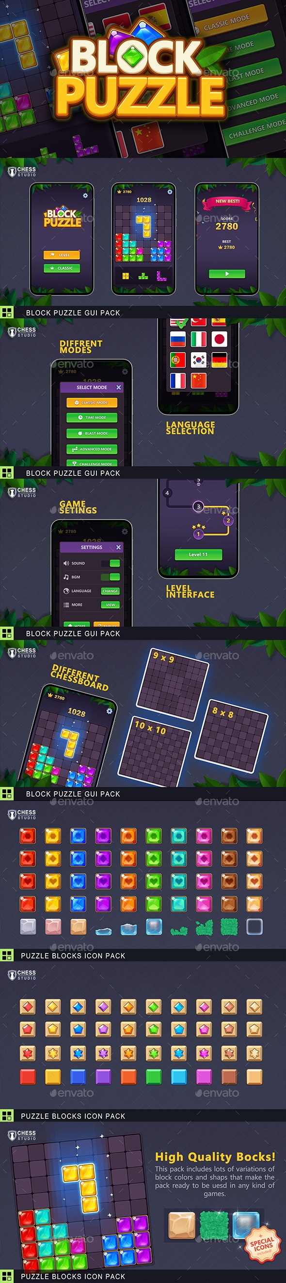 Block Puzzle GUI Pack, Game Assets | GraphicRiver