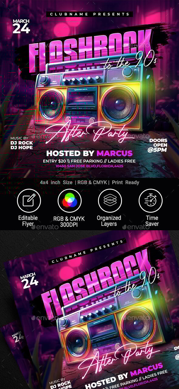 Retro 90s Party Flyer, Print Templates | GraphicRiver
