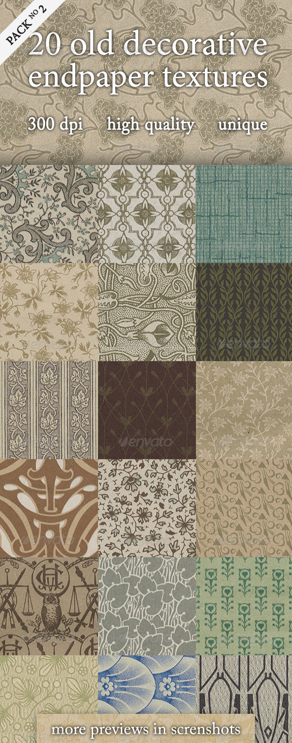 20 Old Decorative Endpaper Textures Pack 2, Textures | GraphicRiver