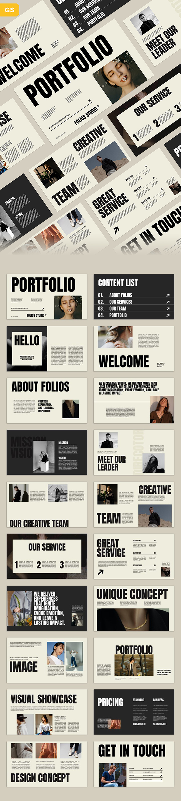 Folios Portfolio Google Slides Template, Presentation Templates