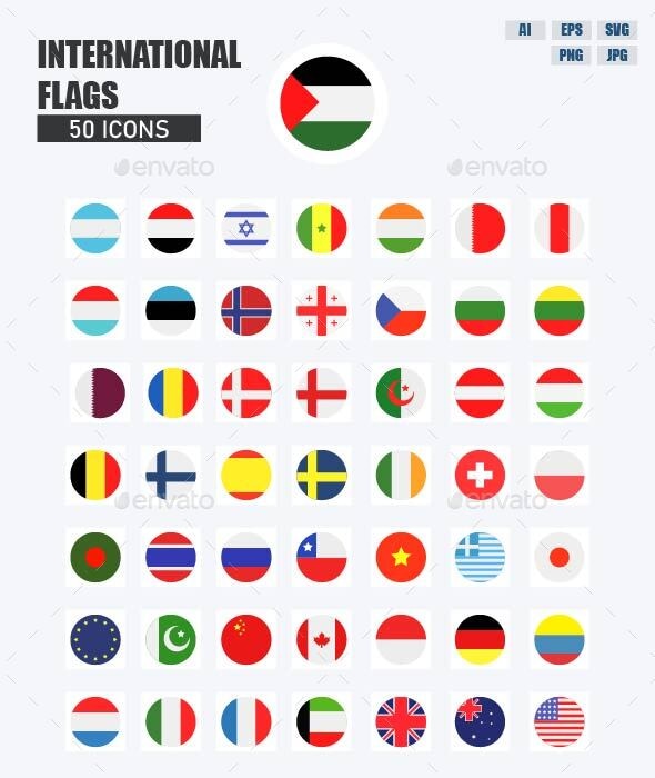 International Flags 50 icons set, Icons | GraphicRiver