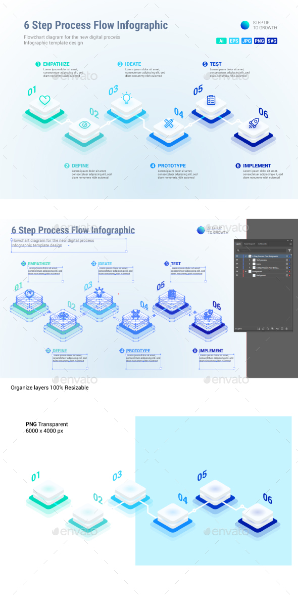 6 Step Process Flow Infographic, Infographics | GraphicRiver