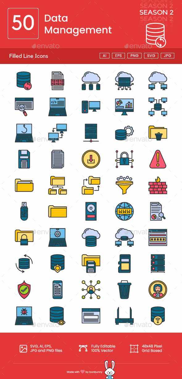 Data Management Filled Line Icons, Icons | GraphicRiver