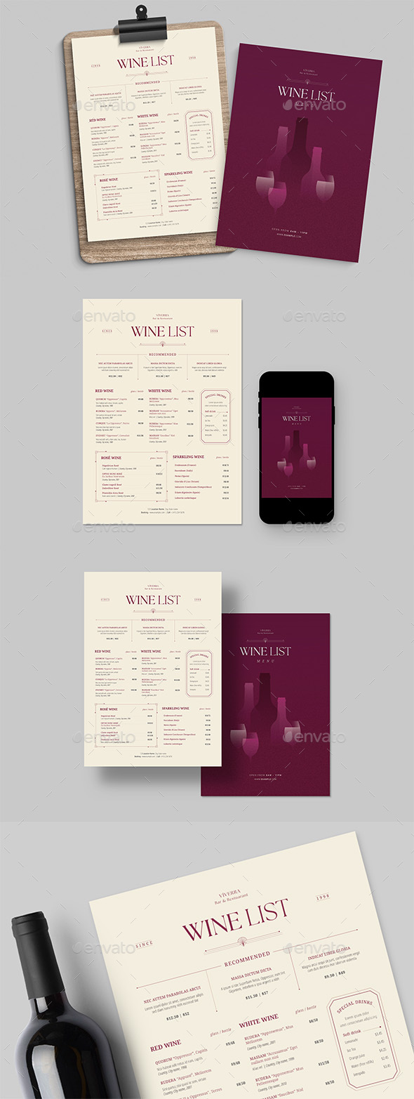 Restaurant Wine List Template, Print Templates GraphicRiver