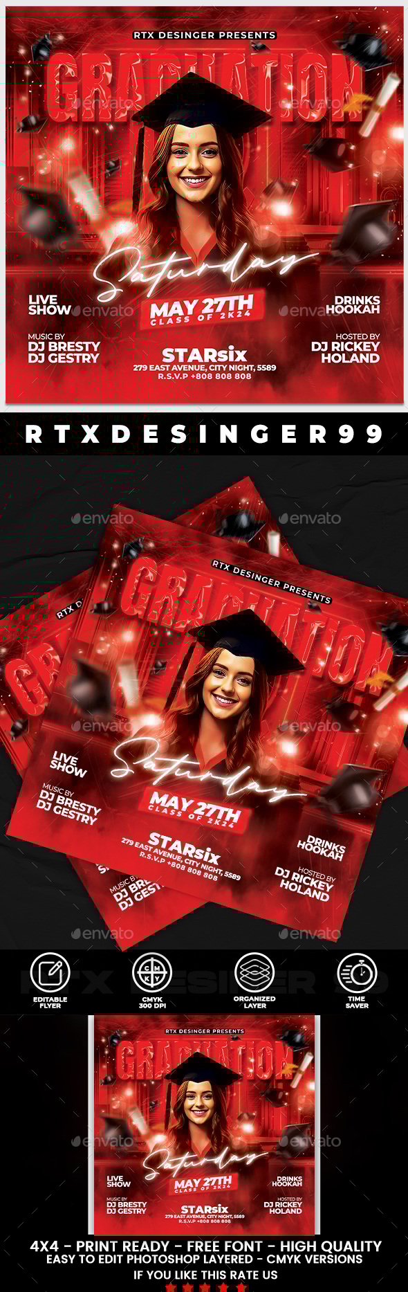 Graduation Flyer Template, Print Templates | GraphicRiver