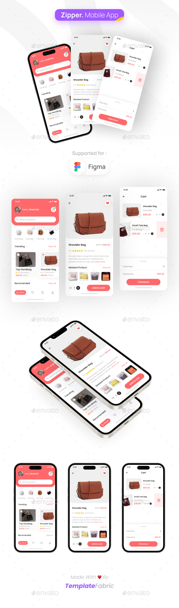 Zipper - Bag Store Mobile App UI Kit, Web Elements | GraphicRiver