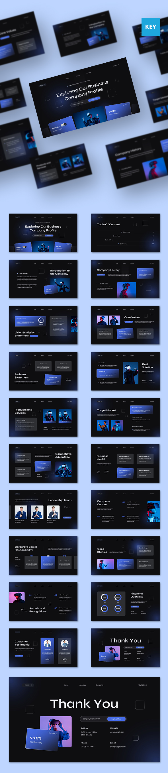 Black Blue Gradient UI UX Company Profile Keynote, Presentation Templates