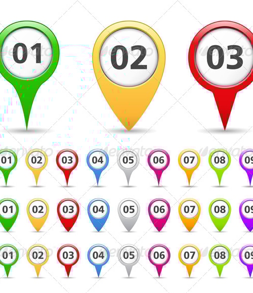 Map Markers with Numbers, Vectors | GraphicRiver
