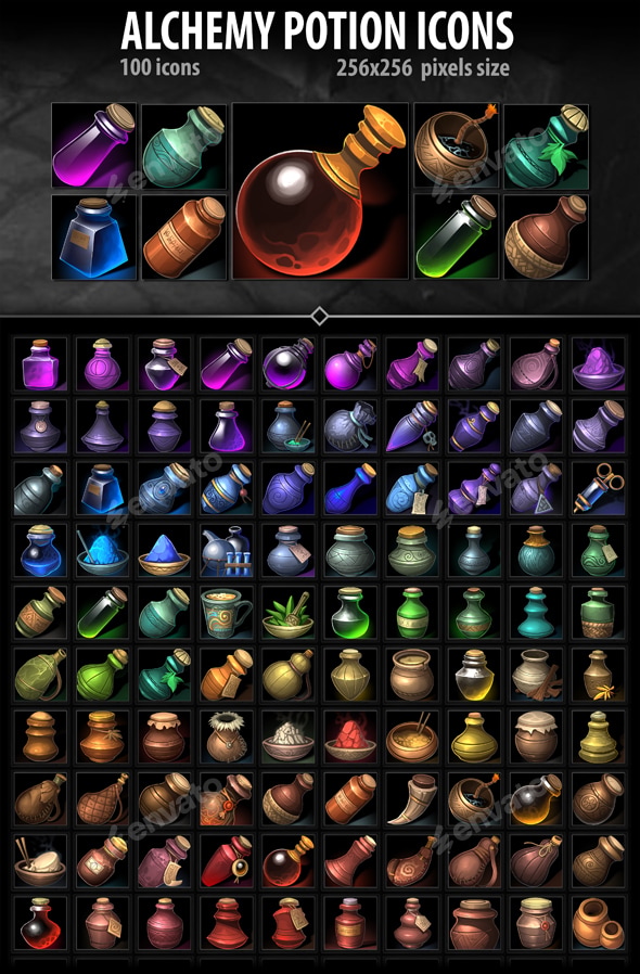 Alchemy Potion Icons, Game Assets | GraphicRiver