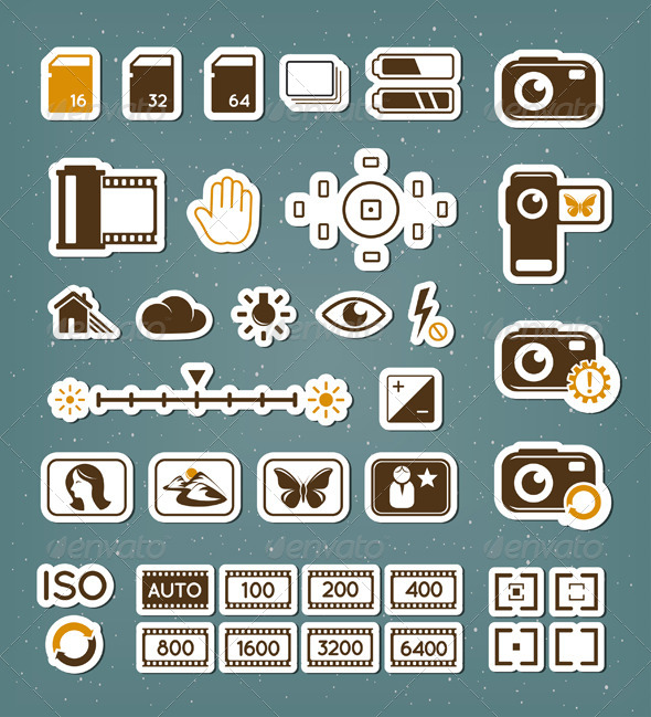 Camera Screen Icons Set, Vectors | GraphicRiver