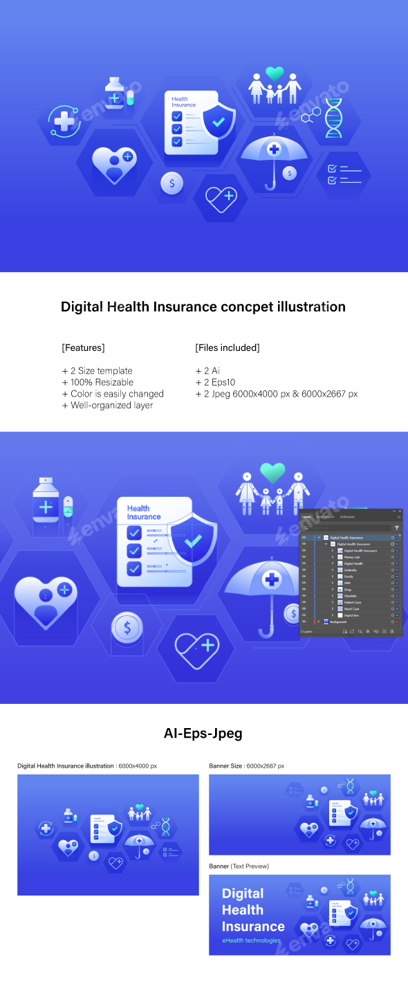 Digital Health Insurance concept illustration, Vectors | GraphicRiver