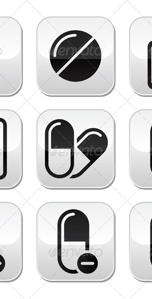 Pills, Medication Vector Buttons Set , Vectors | GraphicRiver