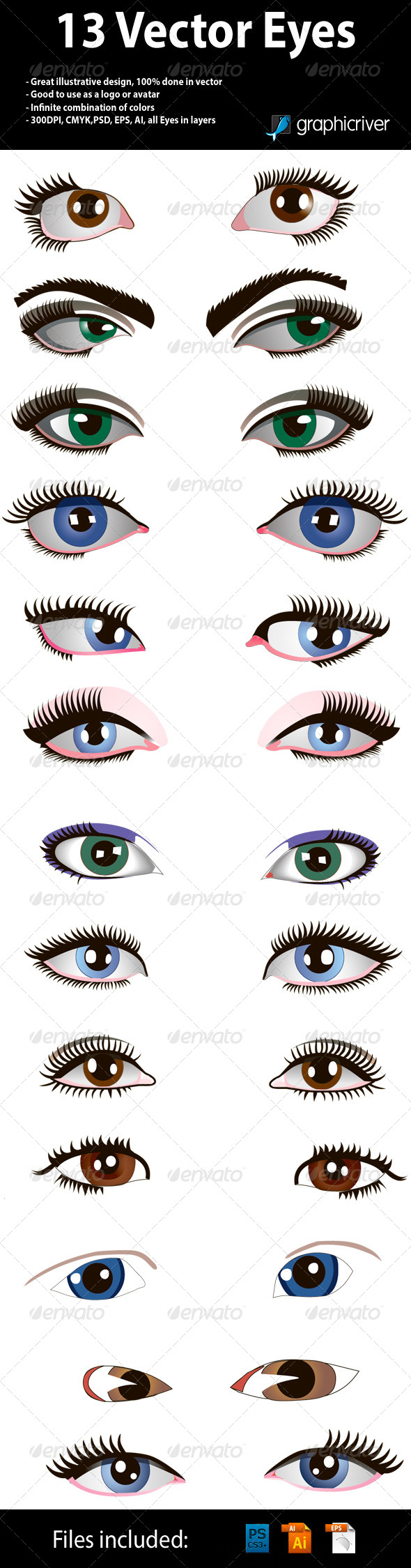 13 Vector Eyes, Vectors | GraphicRiver