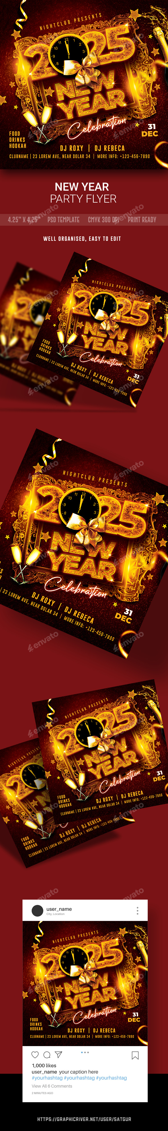 New Year Party Flyer Template, Print Templates GraphicRiver