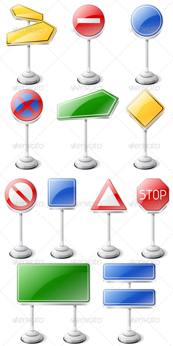 Set of Road Traffic Signs Isolated on White., Vectors | GraphicRiver